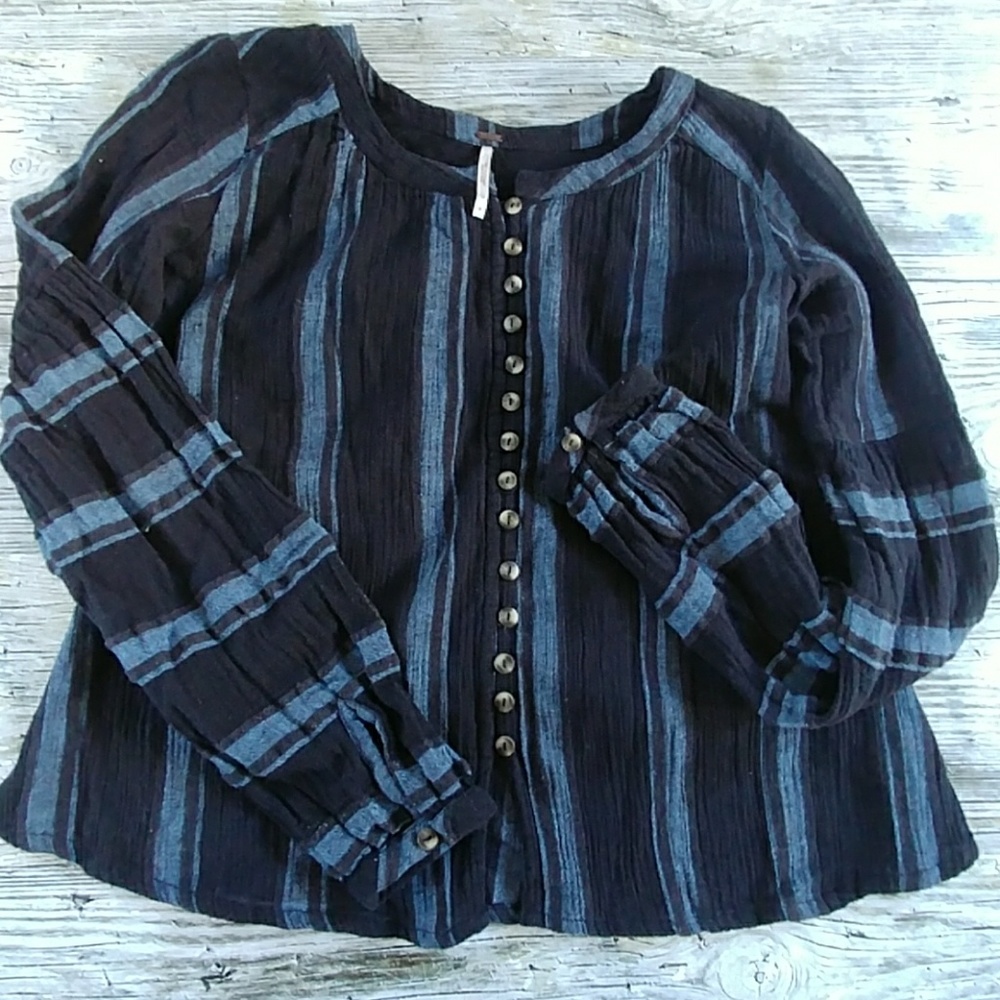 Anthro Free People flowy linen striped top